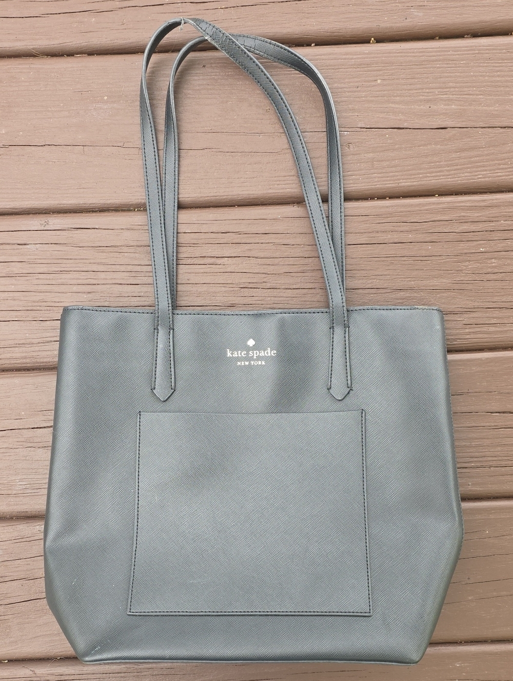 kate spade gray saffiano leather tote with exterior pocket